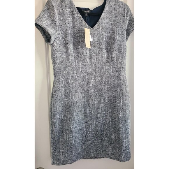 Banana Republic Dress Womens 10 Blue White Tweed Short Sleeve Sheath Career Chic - Picture 2 of 10